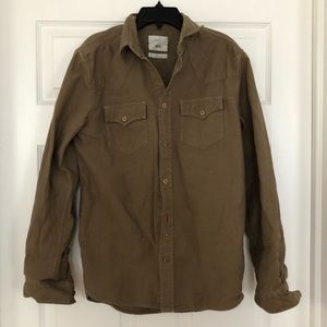 Olive Green Long Sleeve Denim-ish Button Up Shirt